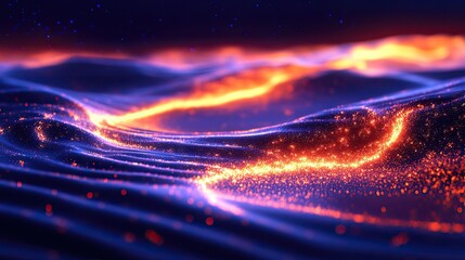 Obraz premium Molten flows of vibrant energy ripple across a dark landscape.