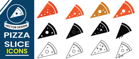 Pizza icon vector set. Silhouette of pizza line icon sign and symbol design. Pizza slice cheese vector symbol in white background with outlined style. Fast food Vector illustration.