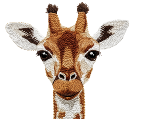embroidered giraffe head with long ears and lashes isolated png transparent cutout