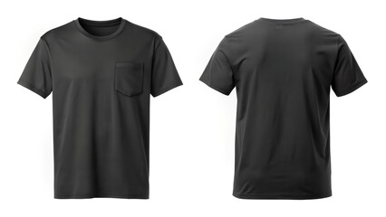 black pocket t shirt front and back on white background