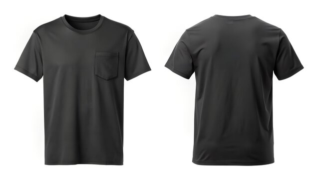 black pocket t shirt front and back on white background