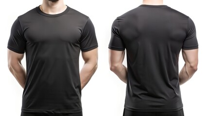 fitted black athletic t shirt front and back view