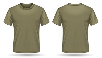 khaki tee template front and back on white background