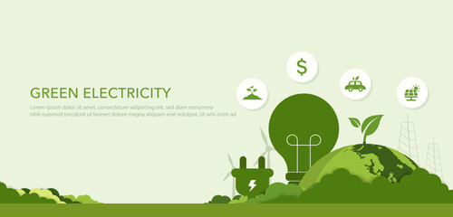 green energy electricity. Sustainable economic and green energy. Climate change and sustainability. Vector illustration.