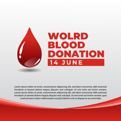 Vector poster design for World Blood Donation Day, celebrated on 14 June. Simple, clean layout with red tones, blood drop icons, and healthcare elements to raise awareness and encourage voluntary