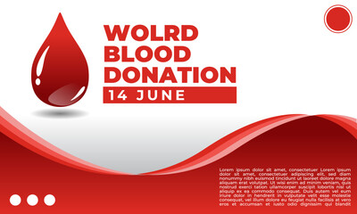 Vector poster design for World Blood Donation Day, celebrated on 14 June. Simple, clean layout with red tones, blood drop icons, and healthcare elements to raise awareness and encourage voluntary