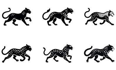 Black and White Cheetah Running Illustrations with Polka Dots Pattern