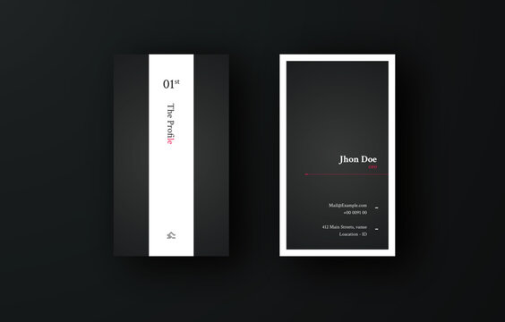 Modern and Clean Design Vertical Business Card Template in Dark Black and White background