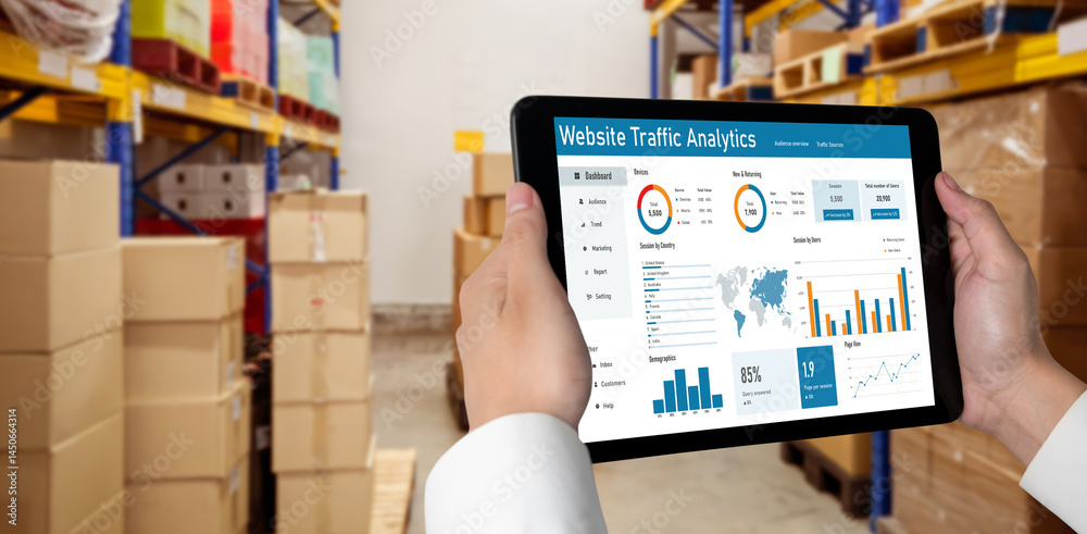 Aufkleber computer software for website traffic analytics data on computer screen. concept of seo search engin