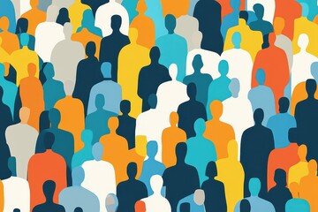 A large crowd of people, simple shapes, and brush strokes. Minimalistic silhouettes of a large body of people..