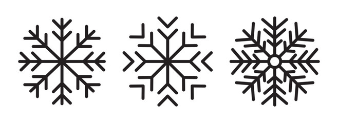 Obraz premium Snowflake icon vector set. snowflake collection. Frost background. Christmas icon. Set black snowflake icons collection isolated on white background. Winter snow symbol. snow vector set.