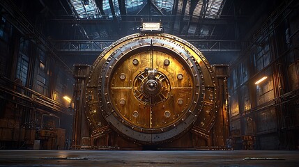Fototapeta premium Massive vault door in industrial setting