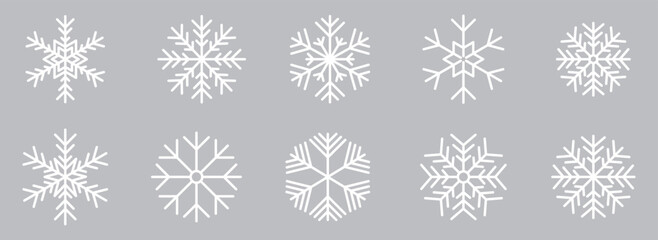 Snowflake icon vector set. snowflake collection. Frost background. Christmas icon. Set White snowflake icons collection isolated on black background. Winter snow symbol. snow vector set.
