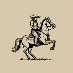 A vintage illustration of a cowboy riding a horse, showcasing the spirit of Western culture and equestrian art. Perfect for themed projects.