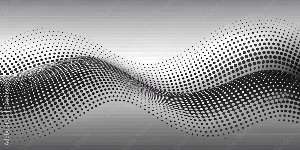 Aufkleber Abstract Black and White Halftone Pattern with Wavy Lines and Gradient Background