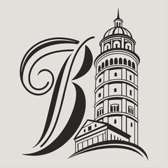 Elegant Line Art of Historic Mosque with Street Lamp.