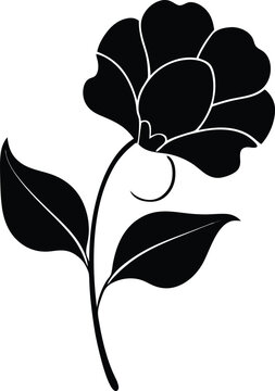 black flower stem leaves simple design clip art preview