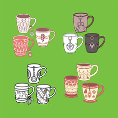 Caly Charm Mugs Sets – Handcrafted Ceramic Mugs with Unique Artistic Boho Designs for Cozy Sips-With charming textures, earthy tones, and boho-inspired designs, each mug brings warmth and personality 
