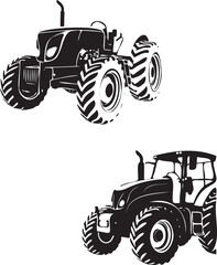 Set of Tractors silhouette black and white vector