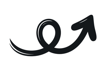 A sleek black silhouette vector illustration of a swirl and arrow, symbolizing growth, success, and forward movement, ideal for marketing and dynamic graphic design projects.