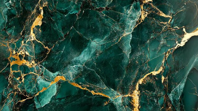 Vibrant emerald marble with golden veins enhances luxurious texture transition