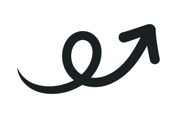 Black silhouette vector illustration of a swirl with an upward arrow, perfect for dynamic and growth-related themes in business, marketing, and abstract design projects.