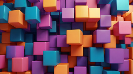 Obraz premium Abstract colorful 3d cubes in vibrant shades creating an artistic and modern digital seamless background with depth.