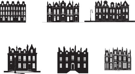 Vintage European Townhouses Collection &ndash; Black Silhouette Illustrations