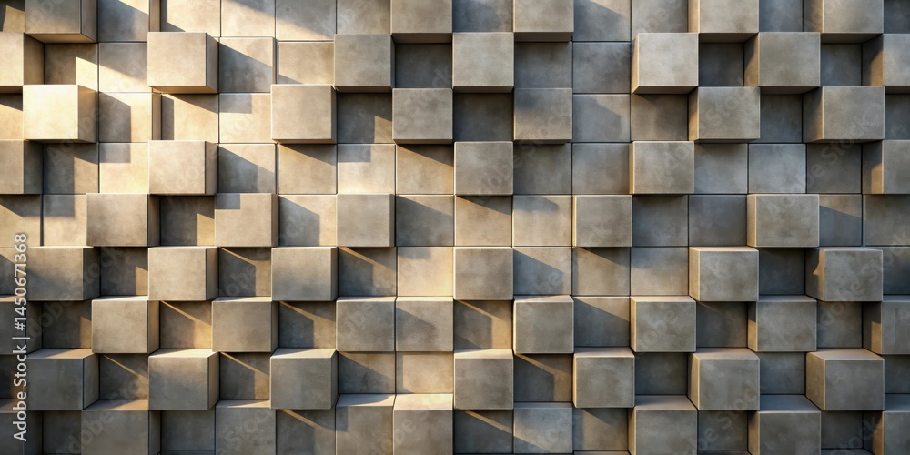 Fototapete A geometric pattern of staggered concrete blocks with subtle light and shadow variations, creating a visually compelling and textured abstract design.
