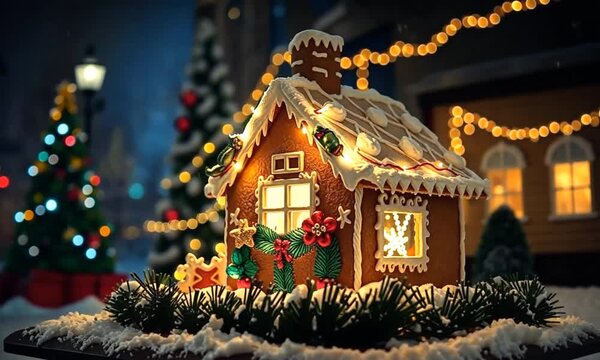 gingerbread house with christmas tree