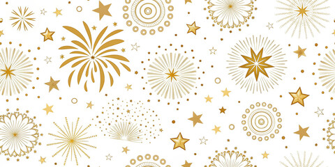 Golden shimmering festive element background, abstract fireworks and star pattern