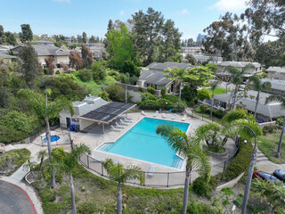 Aerial view of community pool in San Diego, California, USA