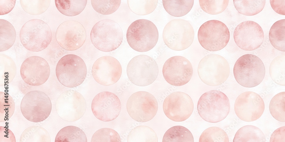 Poster a delicate pattern of blush pink watercolor circles on a white background, creating a soft and femin