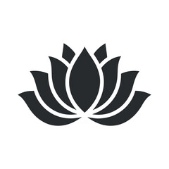 Elegant black silhouette vector illustration of a single lotus flower, ideal for wellness, peace, and spiritual themes.