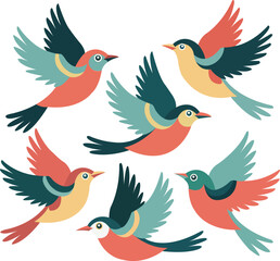 Fototapeta premium Colorful Flying Birds Illustration Collection