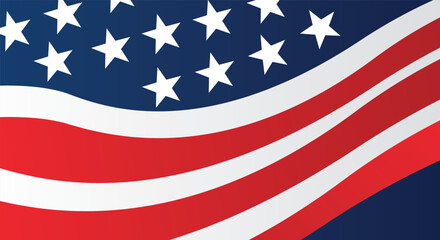 Fototapeta premium Wavy flag, red and white stripes with stars on a blue background