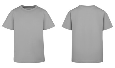 Grey t shirt design isolated on white background. Blank Shirt template and mockup, for your logo. Two T-Shirt front and back view with short sleeve