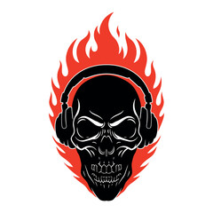 Burning Skull DJ with Glowing Red Eyes Vector Graphic