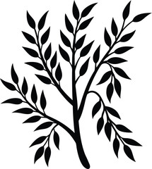 willow branch silhouette vector on white 