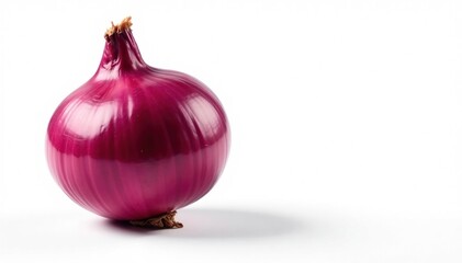 Perfectly centered red onion, sharp detail, pure white backdrop, alliaceae, agriculture