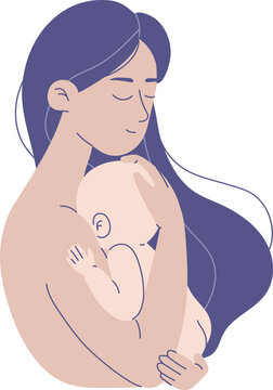 Skin to skin contact (SSC) Breastfeeding concept. Exclusive breastfeeding (EBF) concept