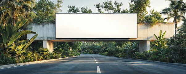 Blank billboard mockup on tropical road. Perfect for advertising.