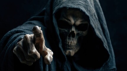 Grim Reaper points finger, dark, mysterious, death, Halloween