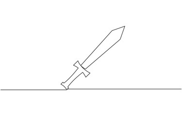 Continuous one line drawing of sword vector illustration, Sword icon line continuous drawing vector. One line Sword icon vector background.