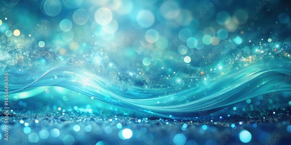 Poster abstract blue background with glowing lights and swirling waves