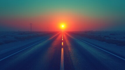 Obraz premium Road leads into a vibrant sunset