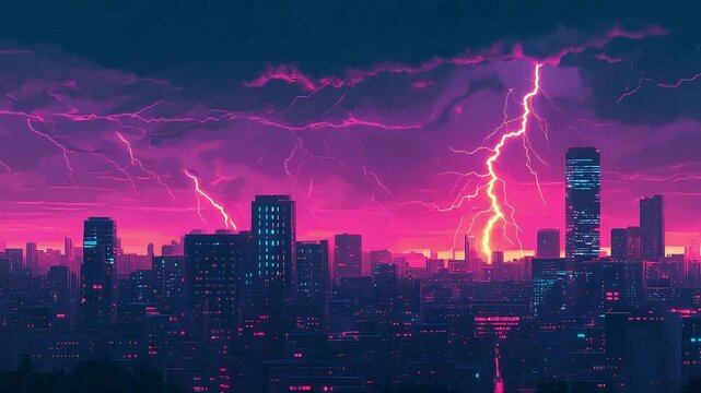 Cityscape lightning storm artistic view