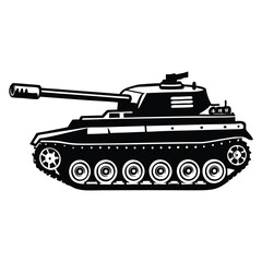 Fototapeta premium Military Tank silhouette vector illustration, Tank war, Tank war army silhouette vector, Military tank Vector