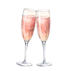 Delicate illustration two champagne flutes pink – High Quality Watercolor Illustration
