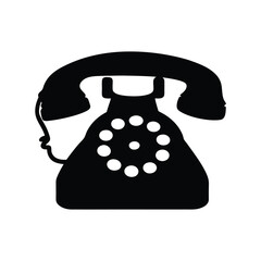Vintage rotary telephone black silhouette icon, classic design, old telephone silhouette